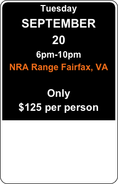 Thursday
MAY
30
6pm-10pm
NRA Range Fairfax, VA

Only
$125 per person / $225 per couple
