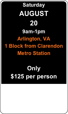 Saturday
APRIL
27
8am-12noon
Springfield, VA

Only
$125 per person / $225 per couple
